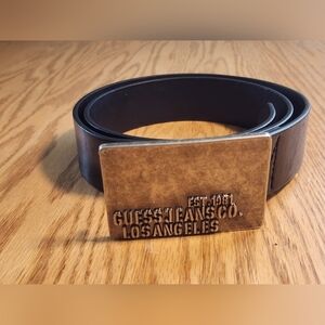 Guess Mens Belt Block Buckle Vintage Look Size 36 Black